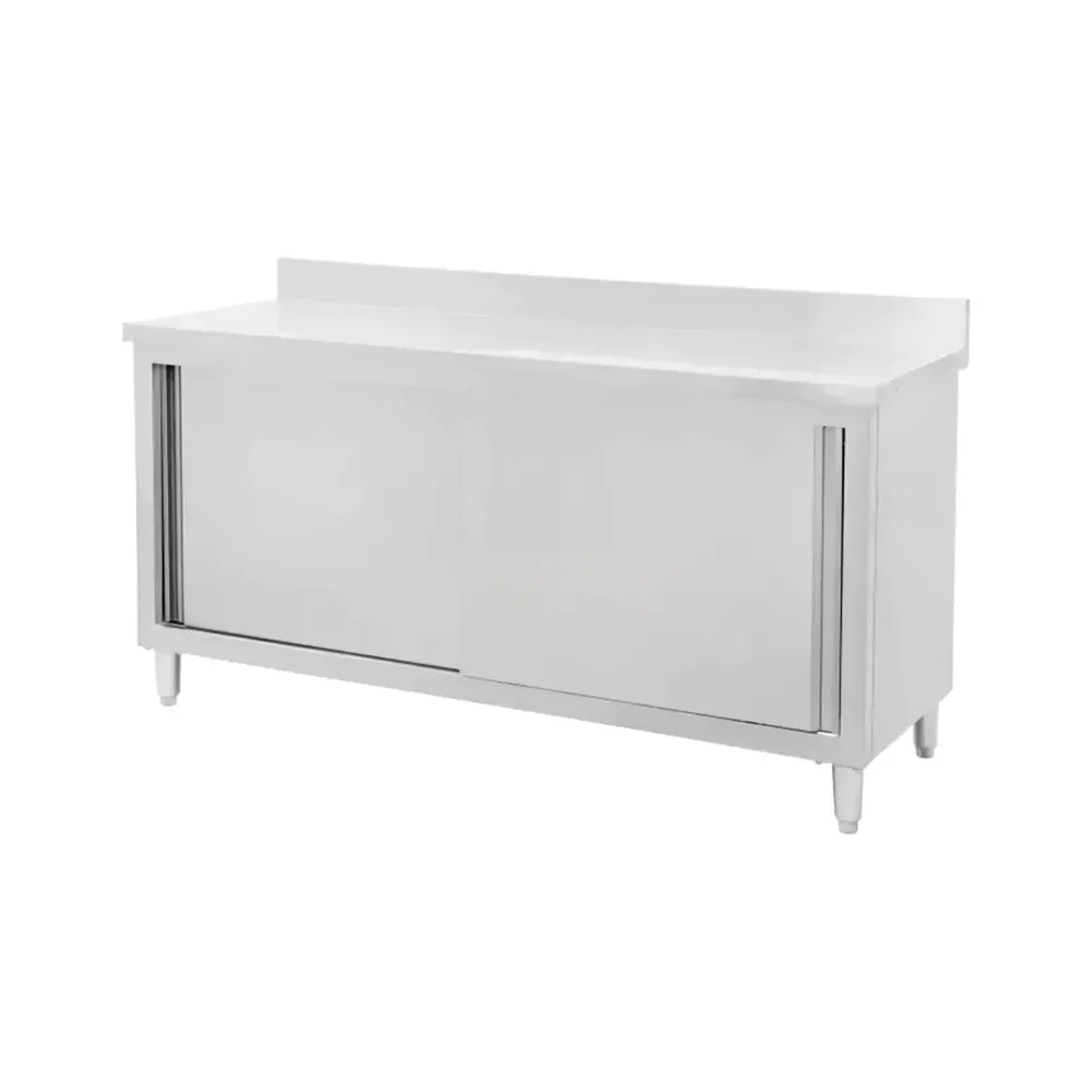Masa de lucru inox cu dulap 150x70 cm cu 2 polite si 2 usi culisante [1]