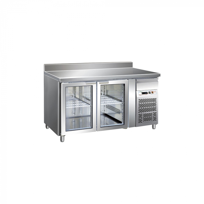 Masă frigorifică inox 2 uși sticlă, inox, cu rebord, GN1/1, 282 litri, -2+8°C [1]