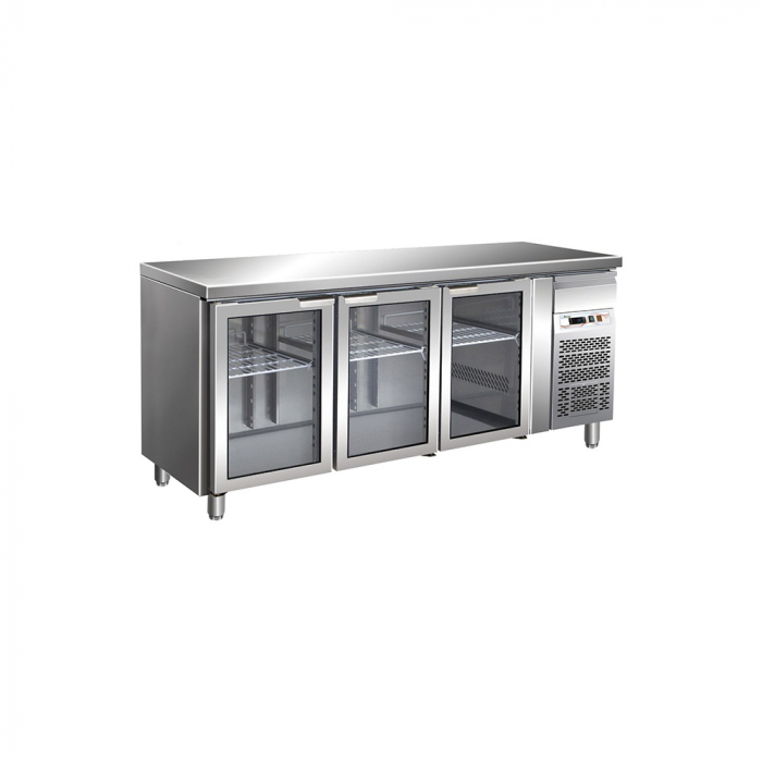 Masa frigorifica inox cu 3 usi din sticla si agregat lateral, GN1/1, 417 litri, -2+8°C [1]