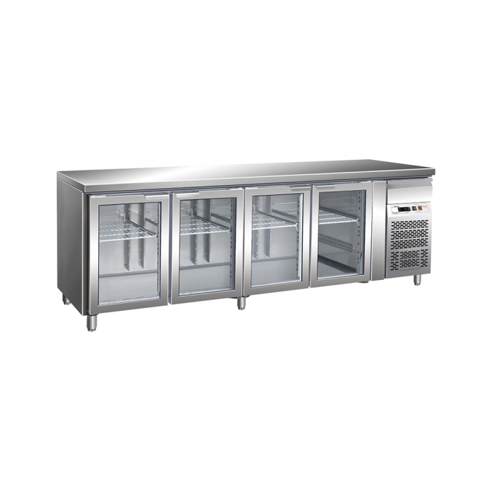 Masa frigorifica inox cu 4 usi din sticla si agregat lateral, GN1/1, 553 litri, -2+8°C [1]