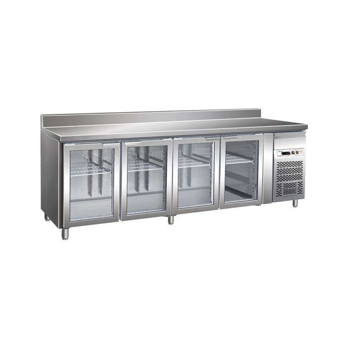 Masă frigorifică inoxcu 4 uși sticlă, inox, si rebord, GN1/1, 553 litri, -2+8°C [1]