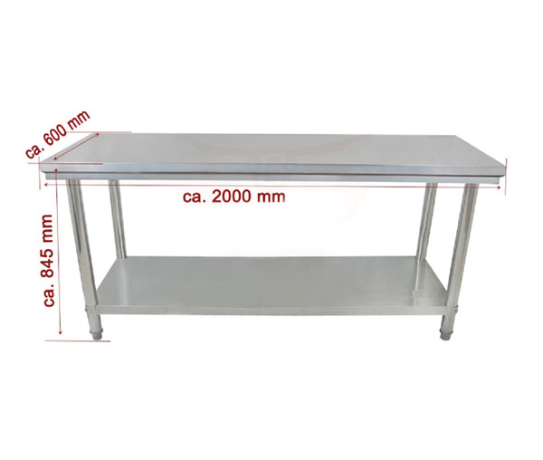 Masa inox 600 mm cu polita demontabila - 2000x600x845h mm BA200 [2]