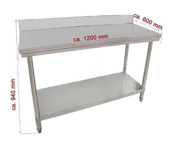 Masa inox 600 mm cu rebord si polita demontabila - 1200x600x840h mm BA120a [2]