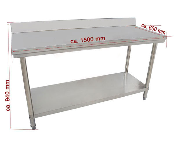 Masa inox 600 mm cu rebord si polita demontabila - 1500x600x840h mm BA150a [2]