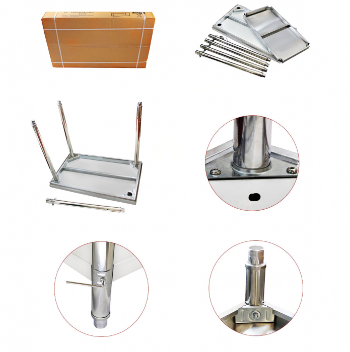 Masa inox 600 mm cu rebord si polita demontabila - 2000x600x845h mm BA200a [6]