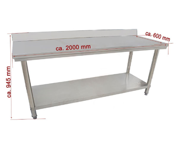 Masa inox 600 mm cu rebord si polita demontabila - 2000x600x845h mm BA200a [2]