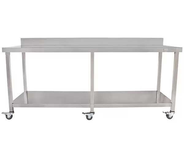 Masa inox cu roti si rebord cu polita 2000x595x950 mm BET-200 [2]