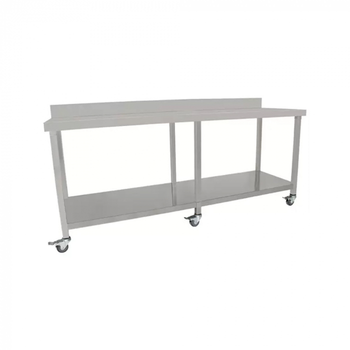 Masa inox cu roti si rebord cu polita 2000x595x950 mm BET-200 [1]