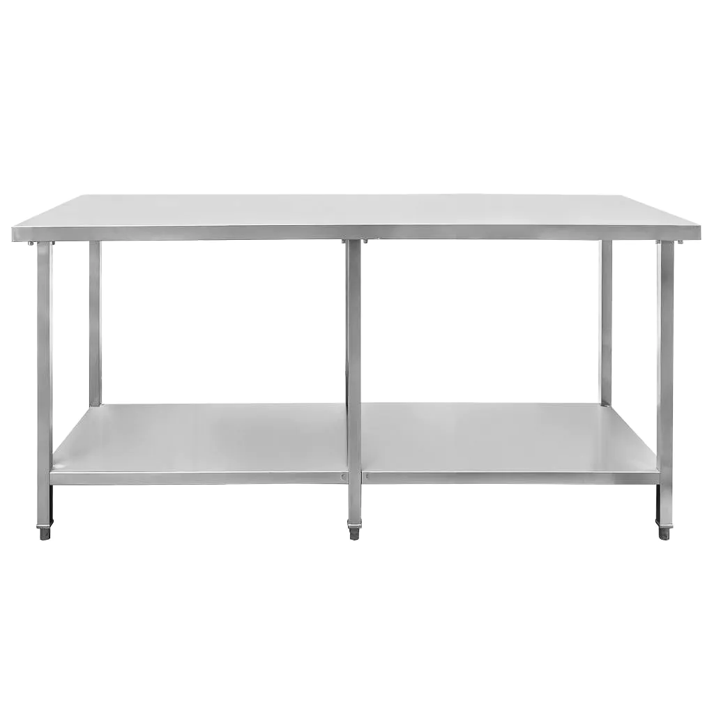 Masa inox centrala cu raft, 6 picioare, 180x80x85cm [6]