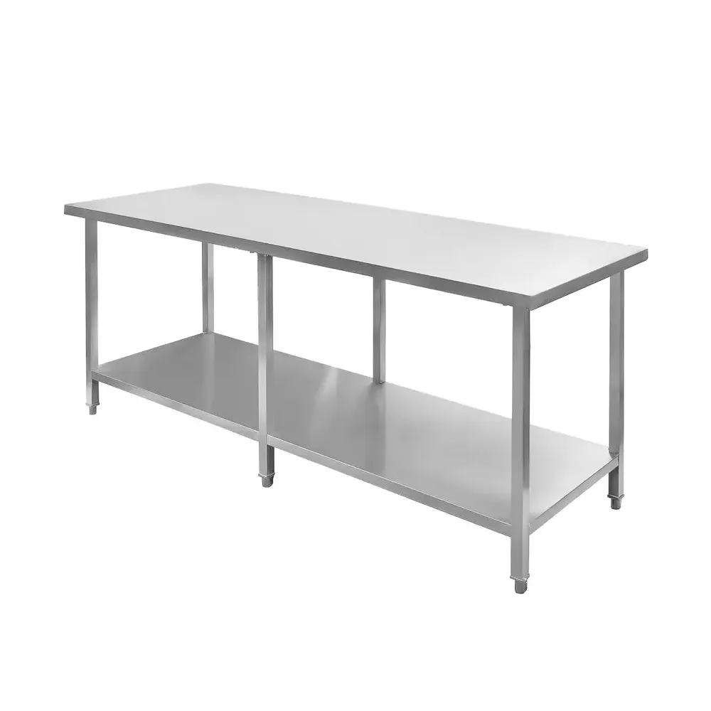 Masa inox centrala cu raft, 6 picioare, 200x70x85cm [1]