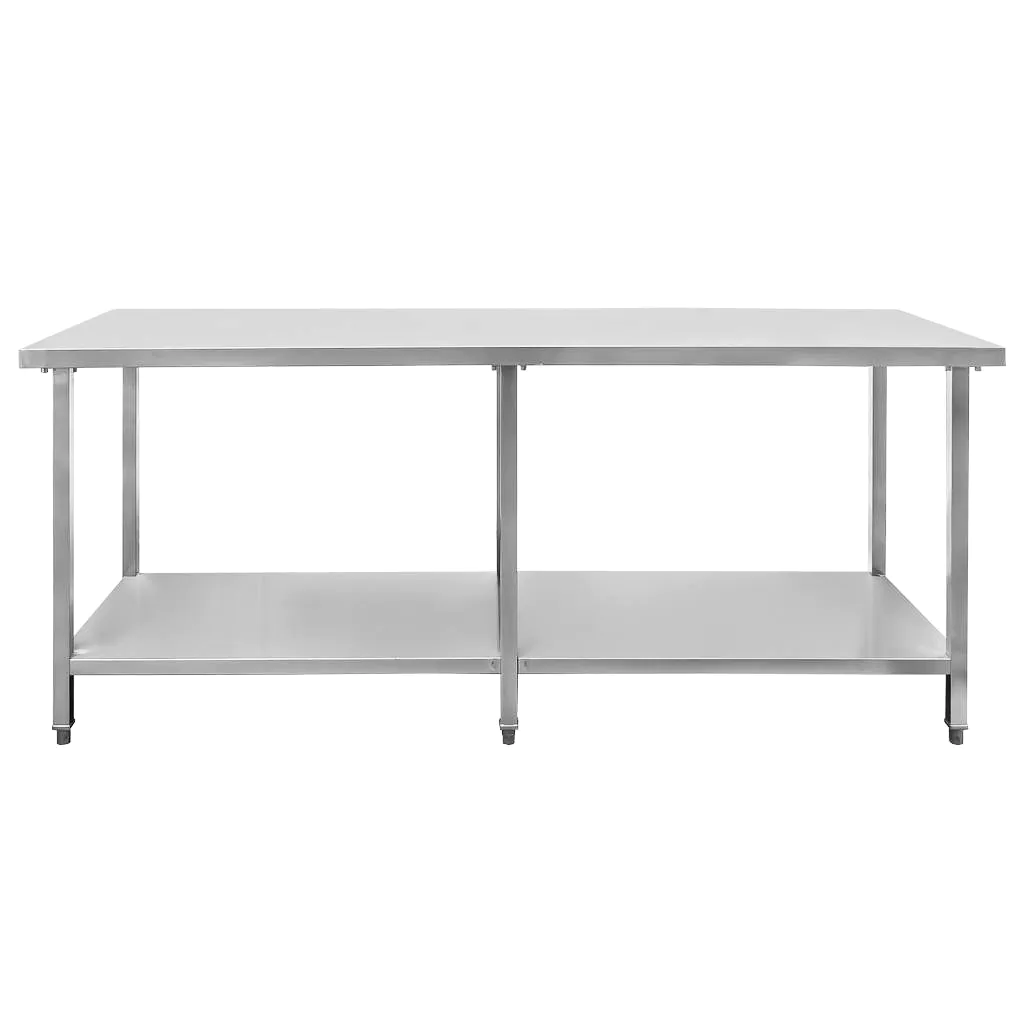 Masa inox centrala cu raft, 6 picioare, 200x80x85cm [4]