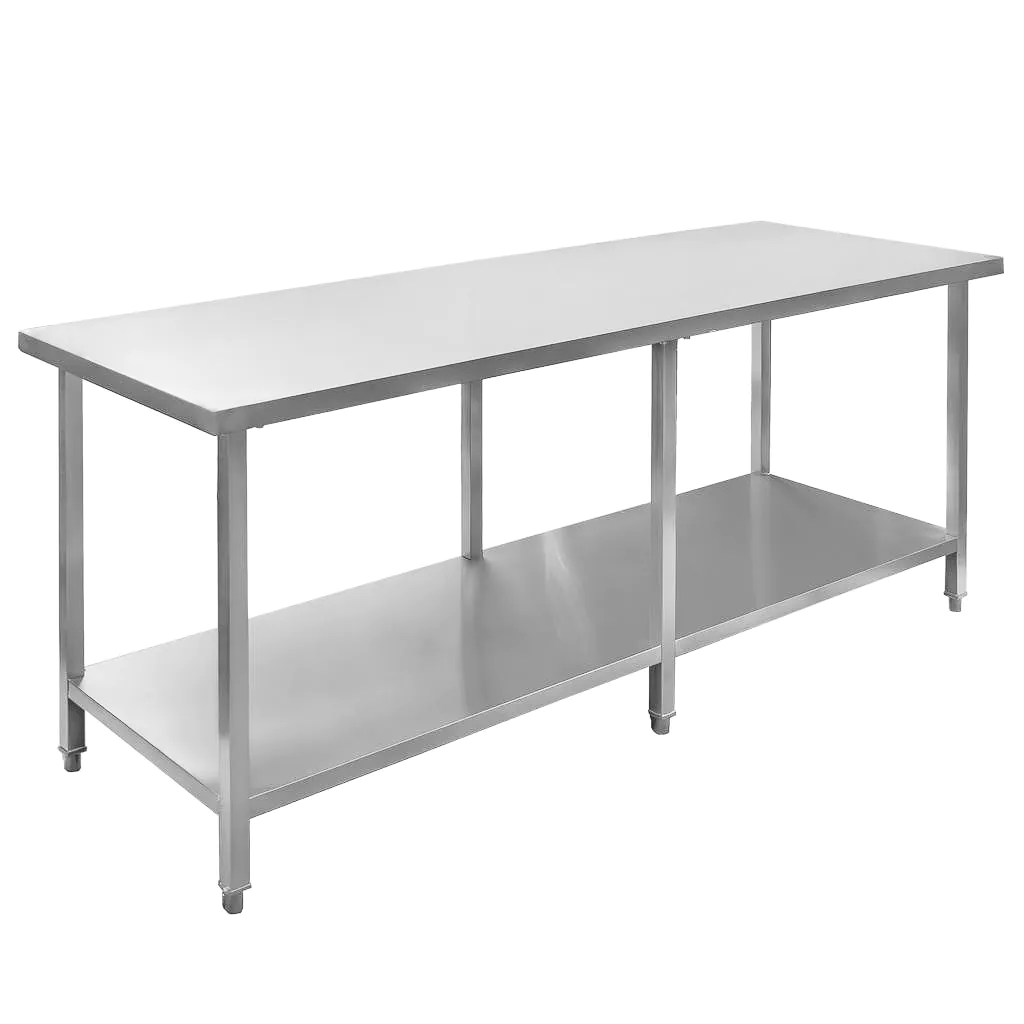 Masa inox centrala cu raft, 6 picioare, 200x80x85cm [5]