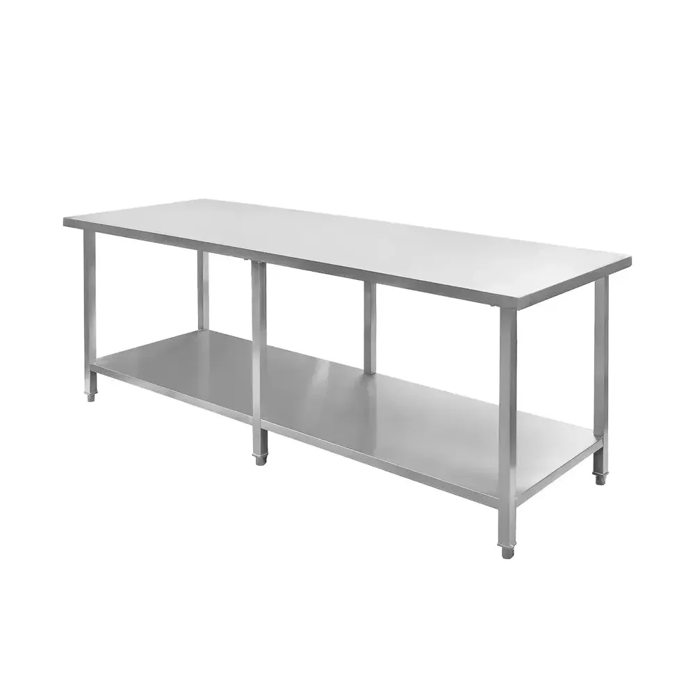 Masa inox centrala cu raft, 6 picioare, 220x80x85cm [1]