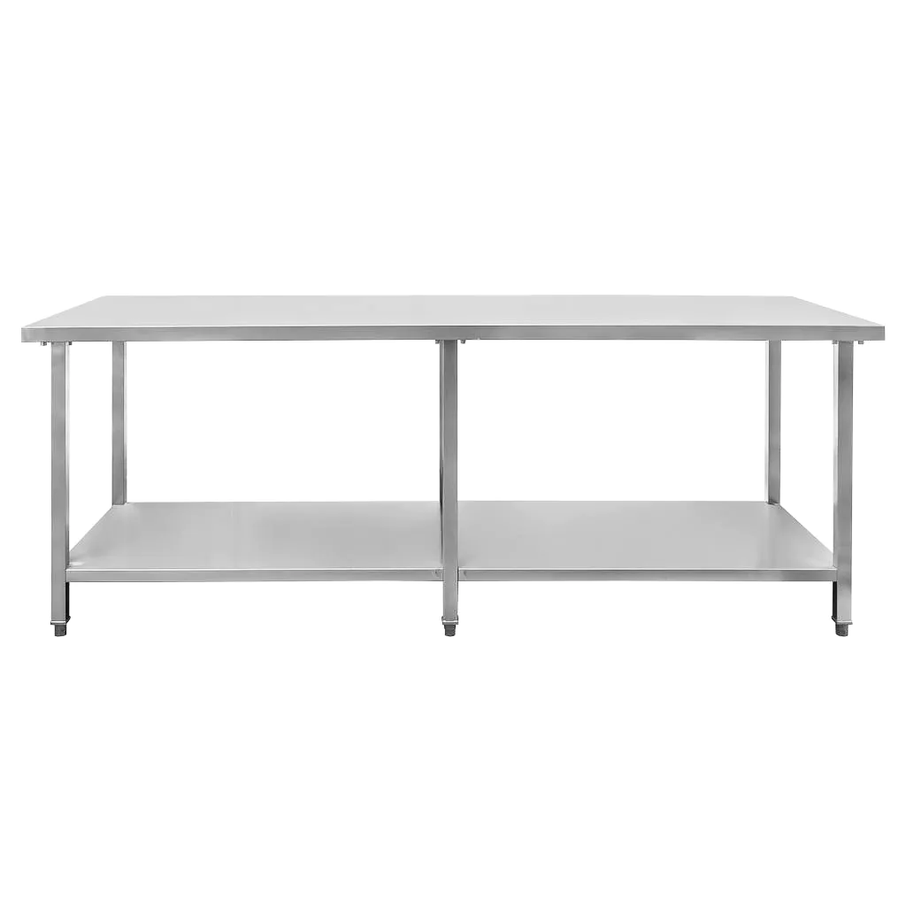 Masa inox centrala cu raft, 6 picioare, 220x80x85cm [7]