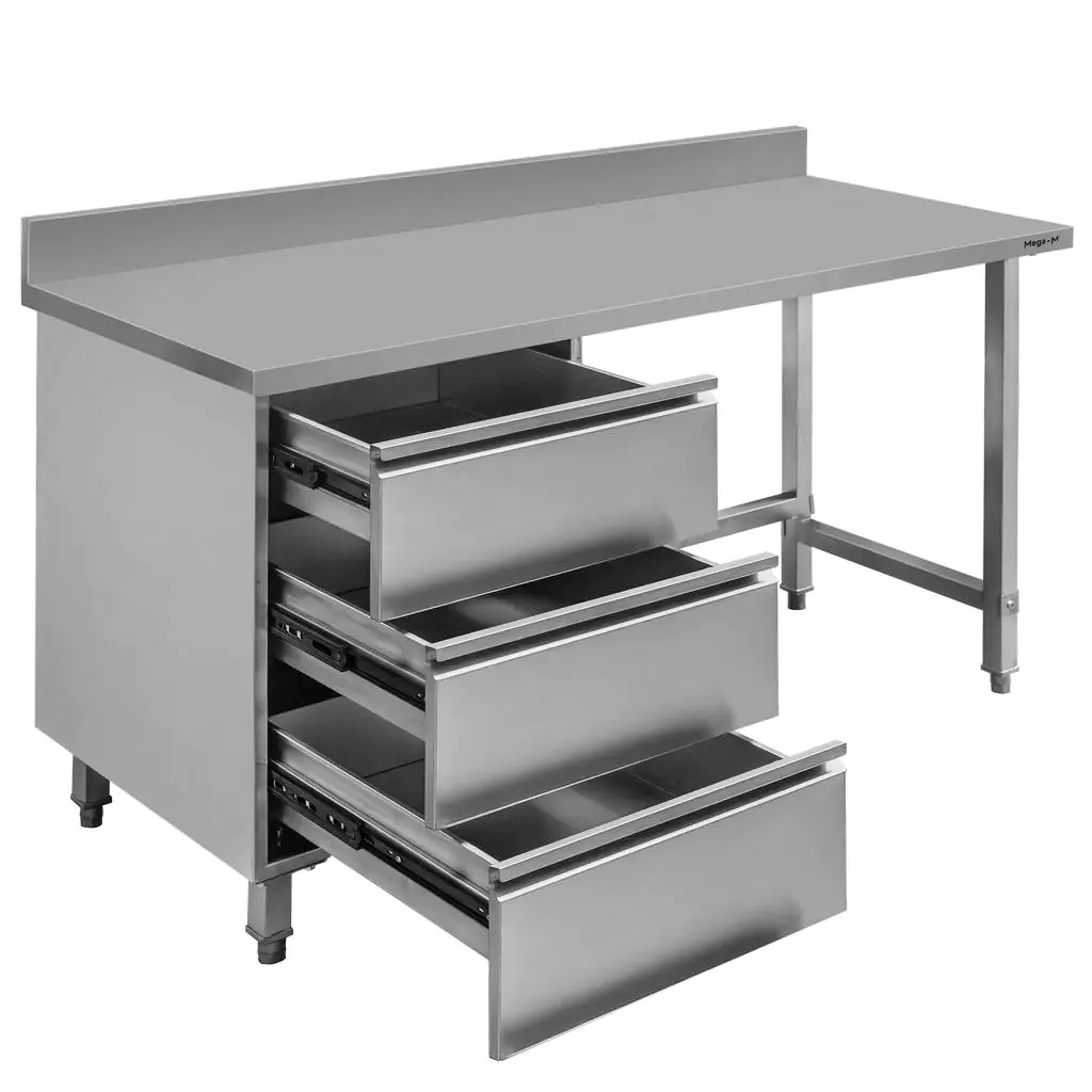 Masa inox de perete, 3 sertare pe stanga 150x60x85cm [4]