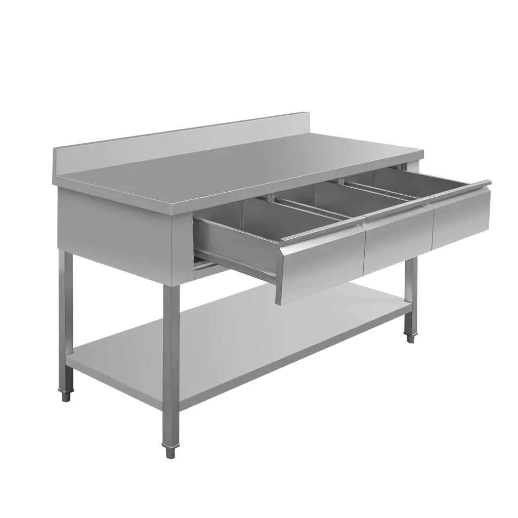 Masa inox de perete, 3 sertare, raft 150x60x85cm [5]