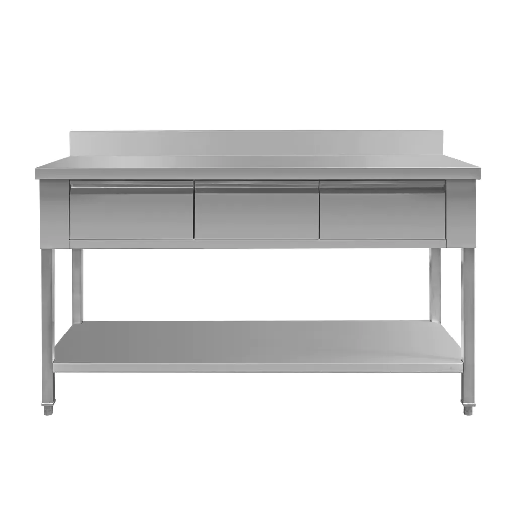 Masa inox de perete, 3 sertare, raft 150x60x85cm [3]