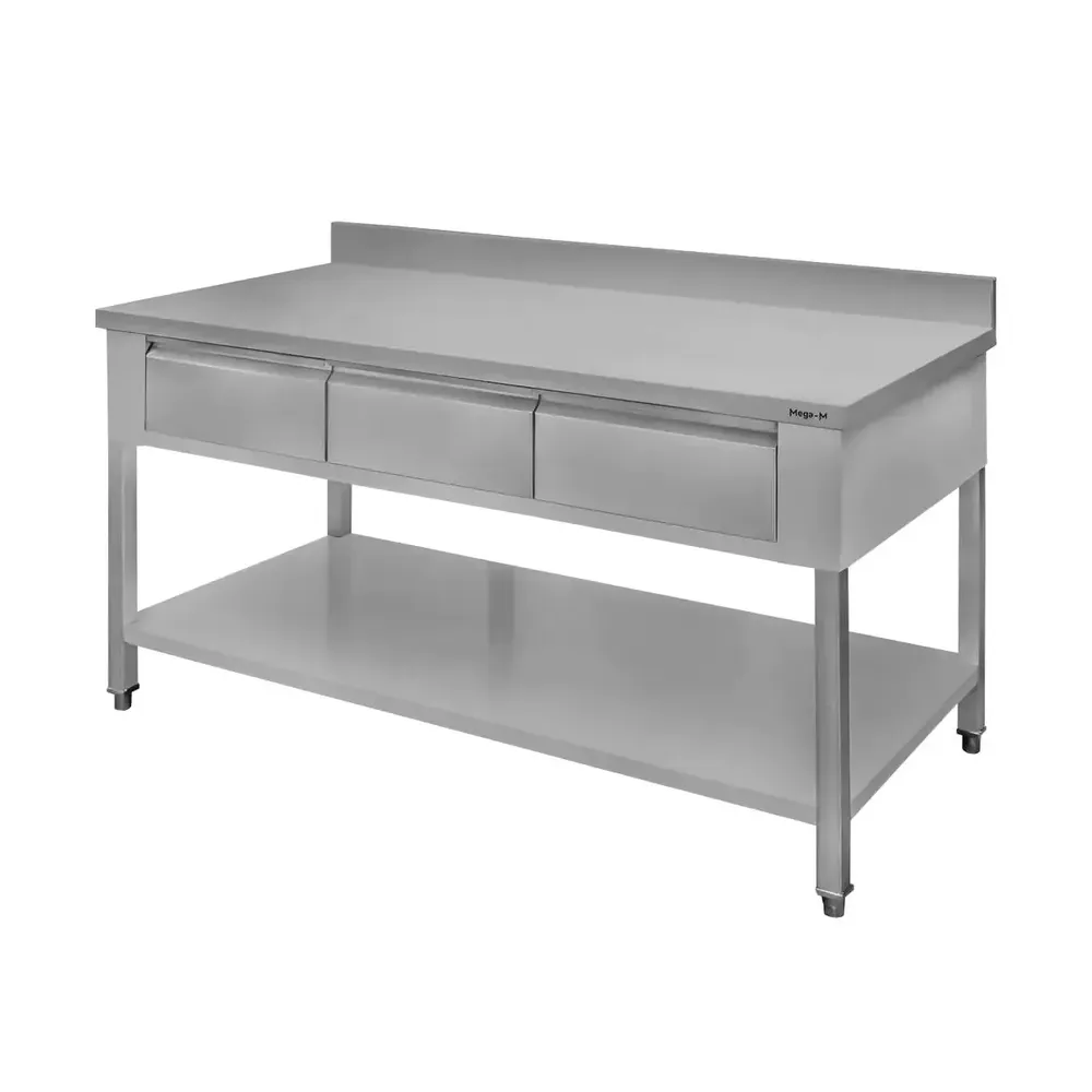 Masa inox de perete, 3 sertare, raft 150x70x85cm [1]