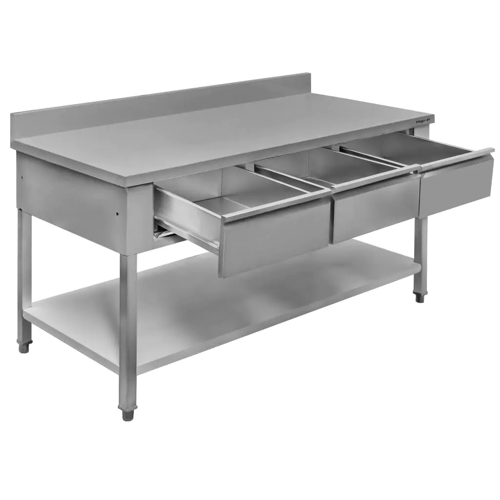 Masa inox de perete, 3 sertare, raft 150x70x85cm [2]