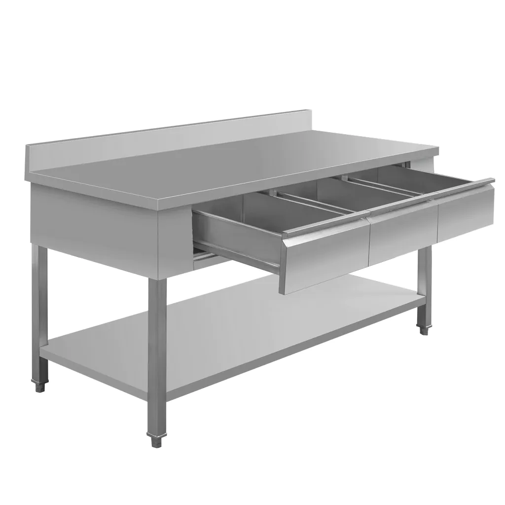 Masa inox de perete, 3 sertare, raft 180x60x85cm [5]
