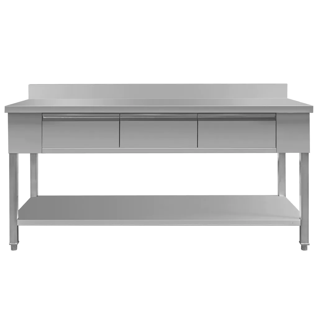 Masa inox de perete, 3 sertare, raft 180x60x85cm [2]