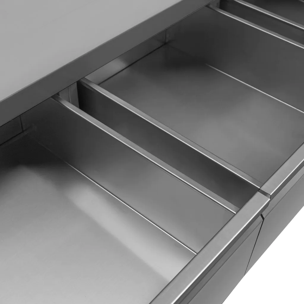 Masa inox de perete, 3 sertare, raft 180x60x85cm [6]