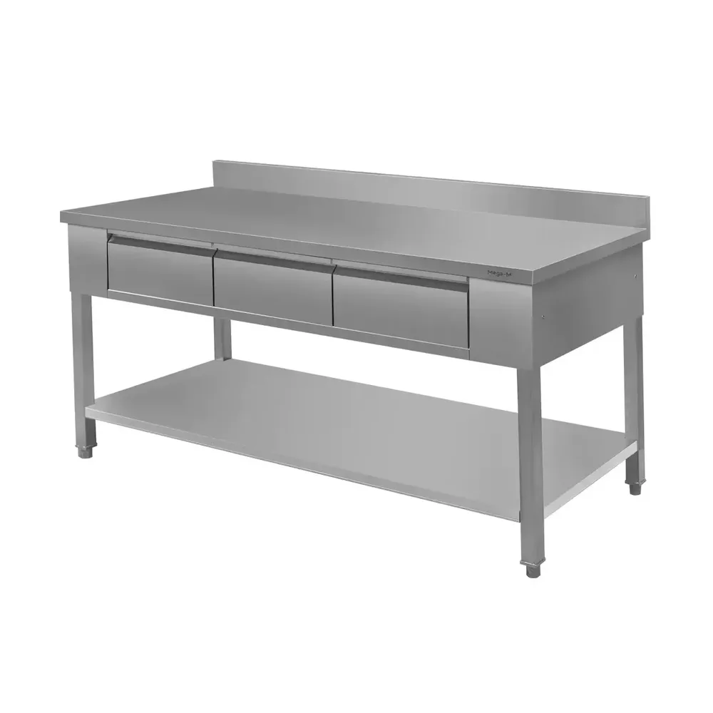 Masa inox de perete, 3 sertare, raft 180x70x85cm [1]