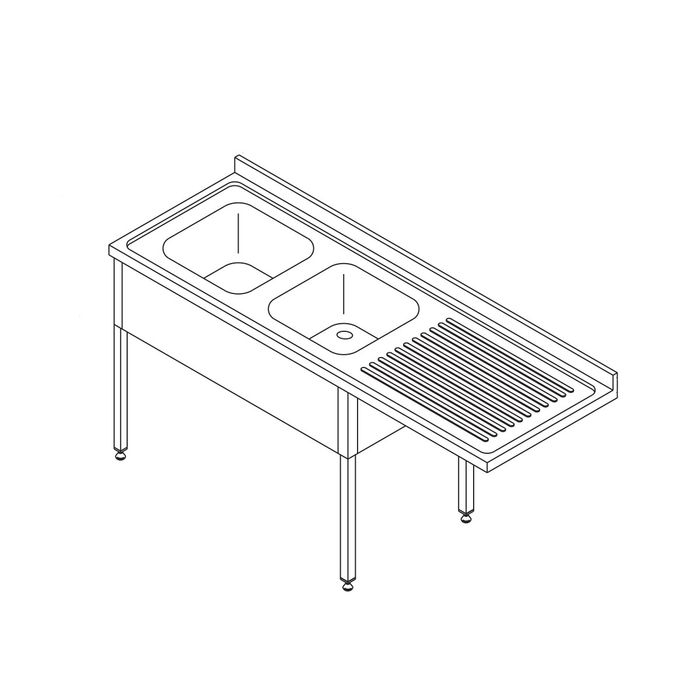 Masa inox pentru masina de spalat vase 200x70 cm cu 2 chiuvete stanga si raft depozitare [1]