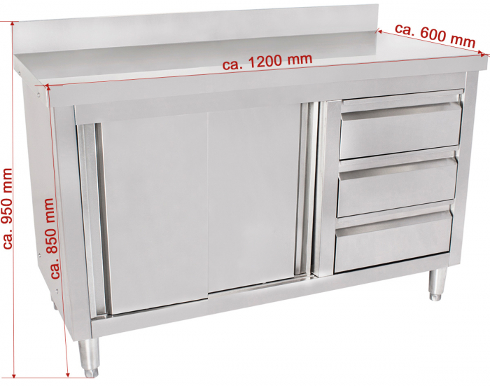 Masa inox tip dulap cu sertare pe dreapta si usi glisante 600 mm - 1200x600x950 mm BAS120-60R [2]