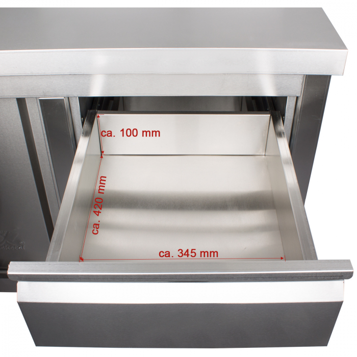 Masa inox tip dulap cu sertare pe dreapta si usi glisante 600 mm - 1400x600x950 mm BAS140-60R [6]