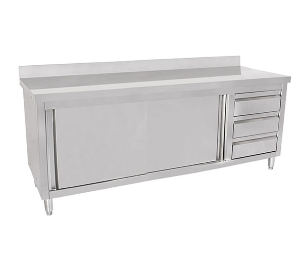 Masa inox tip dulap cu sertare pe dreapta si usi glisante 600 mm - 2000x600x950 mm BAS200-60R [1]