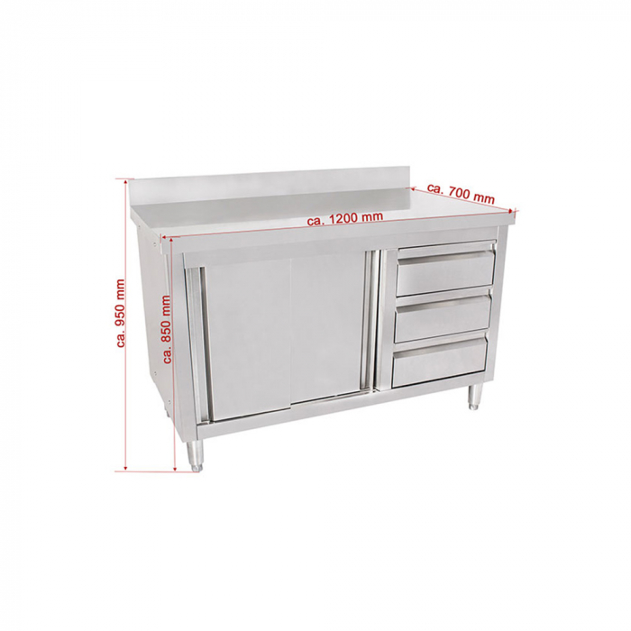 Masa inox tip dulap cu sertare pe dreapta si usi glisante 700 mm - 1200x700x950 mm BAS120-70R [1]