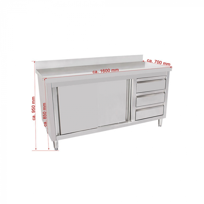 Masa inox tip dulap cu sertare pe dreapta si usi glisante 700 mm - 1600x700x950 mm BAS160-70R [1]