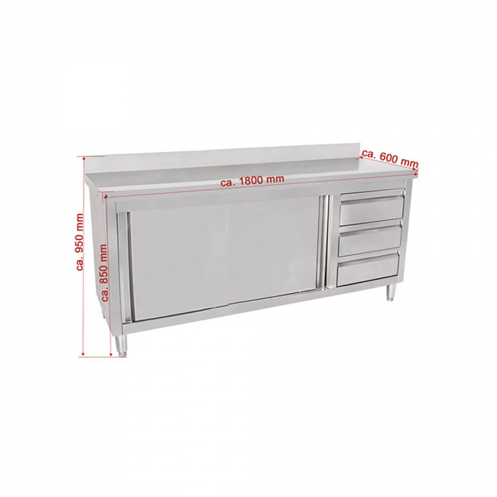 Masa inox tip dulap cu sertare pe stanga pe dreapta si usi glisante 600 mm - 1800x600x950 mm BAS180-60R [1]