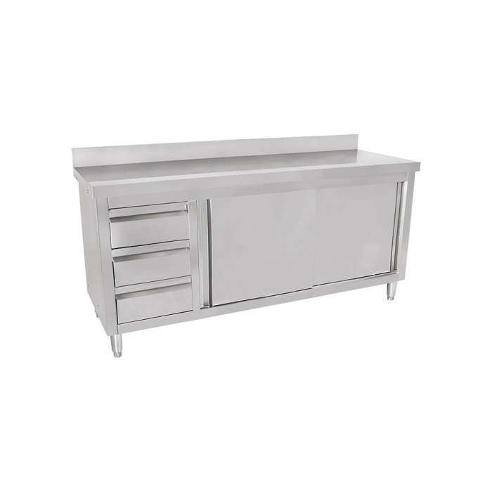 Masa inox tip dulap cu sertare pe stanga si usi glisante 600 mm - 1800x600x950 mm BAS180-60L [1]
