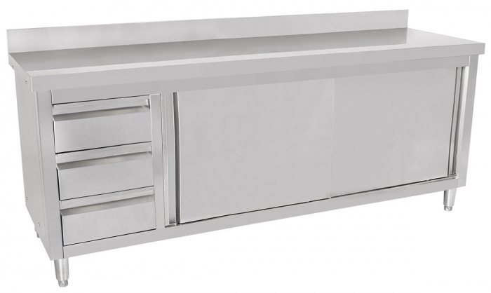 Masa inox tip dulap cu sertare pe stanga si usi glisante 600 mm - 2000x600x950 mm BAS200-60L [1]