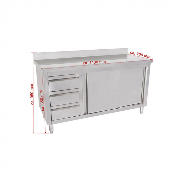 Masa inox tip dulap cu sertare pe stanga si usi glisante 700 mm - 1400x700x950 mm BAS140-70L [1]