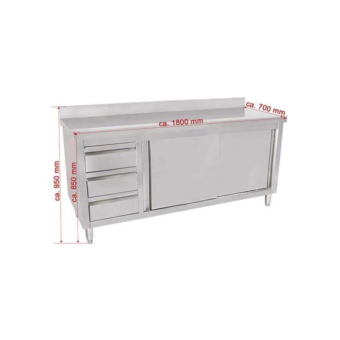 Masa inox tip dulap cu sertare pe stanga si usi glisante 700 mm - 1800x700x950 mm BAS180-70L [1]
