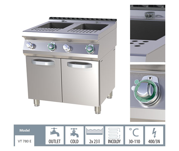 Masina de fiert paste electrica 2x23 litri, 800 x 730 x 900 mm, 15 kW, linia 700, VT780E [2]