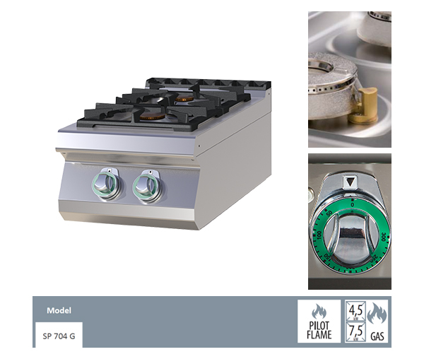 Masina de gatit gaz cu 2 arzatoare fonta de banc, 4,5+7,5 kW, linia 700, SP704G [2]
