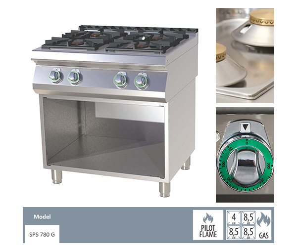 Masina de gatit gaz cu 4 arzatoare alama cu suport, 4+3x8,5 kW, linia 700, SPS780G [2]