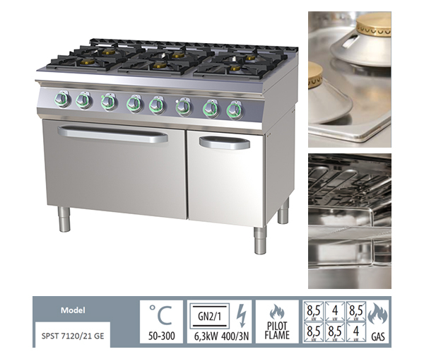 Masina de gatit gaz cu 6 arzatoare alama cu cuptor electric, 2x4+4x8,5 kW, linia 700, SPST7120-21GE [2]