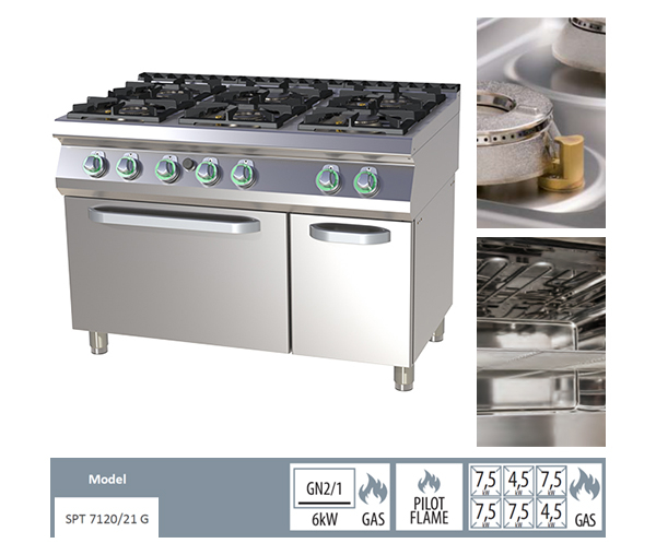 Masina de gatit gaz cu 6 arzatoare alama cu cuptor gaz, 2x4+4x8,5 kW, linia 700, SPST7120-21G [2]