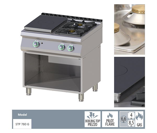 Masina de gatit tip frantuzesc 3 arzatoare cu suport, 8,5+4+6,6 kW, linia 700, STPS780G [2]