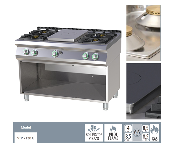 Masina de gatit tip frantuzesc 5 arzatoare cu suport, 3x8,5+4+6,6 kW, linia 700, STPS7120G [2]