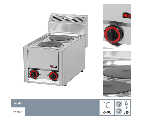 Masina gatit electrica 2 plite de banc, 2x1,5 kW, 230V, linia 600, SP30EL [2]