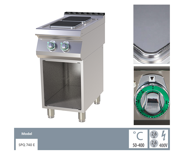 Masina gatit electrica 2 plite patrate cu suport, 2x2,6 kW, linia 700, SPQ740E [2]