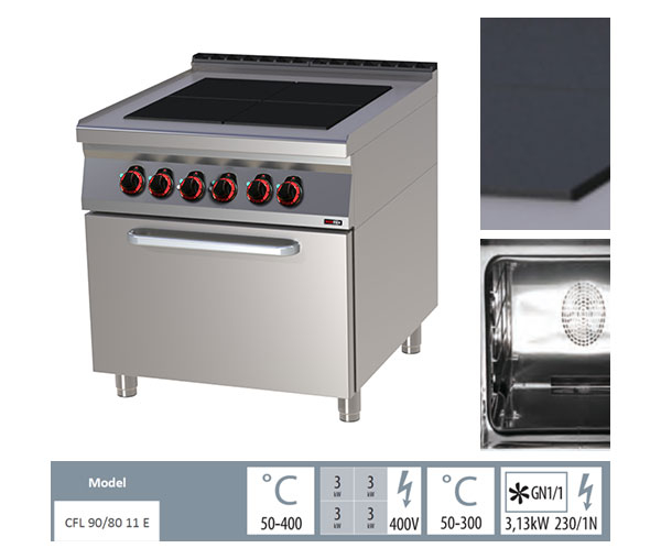 Masina gatit electrica 4 plite radianta cu cuptor electric convectie GN 1/1, 4x3 kW, linia 900, SPLT90/80-11E [2]