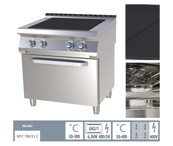 Masina gatit electrica 4 plite radianta cu cuptor GN 2/1, 4x3 kW, linia 700, SPLT780-21E [2]