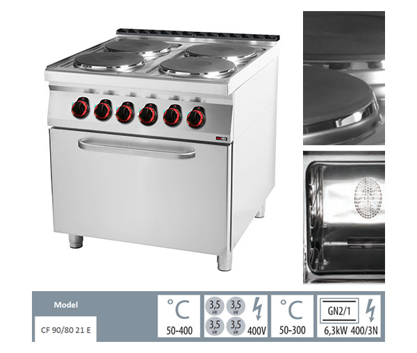 Masina gatit electrica 4 plite rotunde cu cuptor electric static GN 2/1, 4x3,5 kW, linia 900, SPT90/80-21E [3]